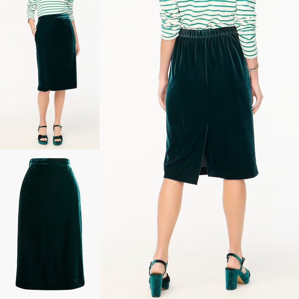 J. Crew Factory Velvet Pull On Skirt Green Sz XS